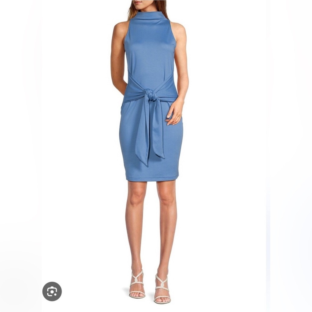 Vince Sleeveless Midi Dress in Dusty Blue with Waist Tie